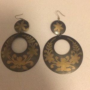 Oversized bronze and gold hoop dangle earrings